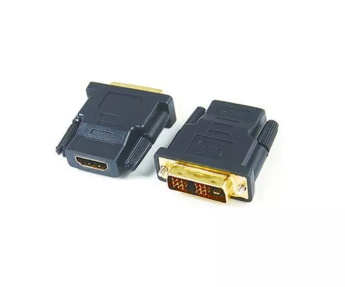 HDMI-adapter type A 19pin Bu. til DVI St. bulk guldbelagte kontakter, sort, bulk polybag